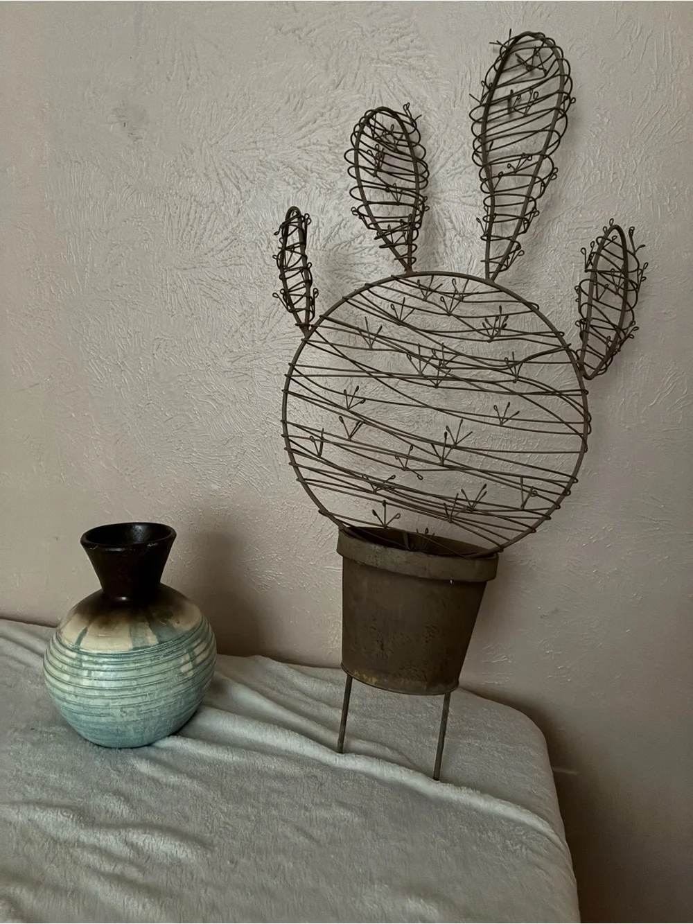 Handcrafted Metal Wire Cactus Planter - Brown